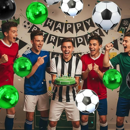 Soccer Round Foil Balloons, Metallic Green Black Soccer Foil Baloon - Image 8