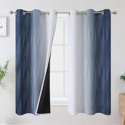 Grayish White and Navy Blue Blackout Curtains by ESTELARTEXTILER