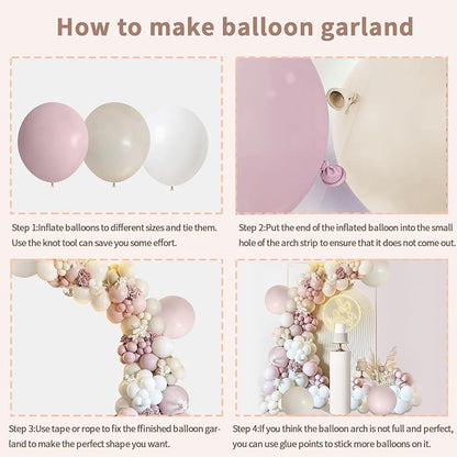 Dusty Pink Sand White Ballloons Arch Kit, Party Decor | Light Retro Pink Beige - Image 3