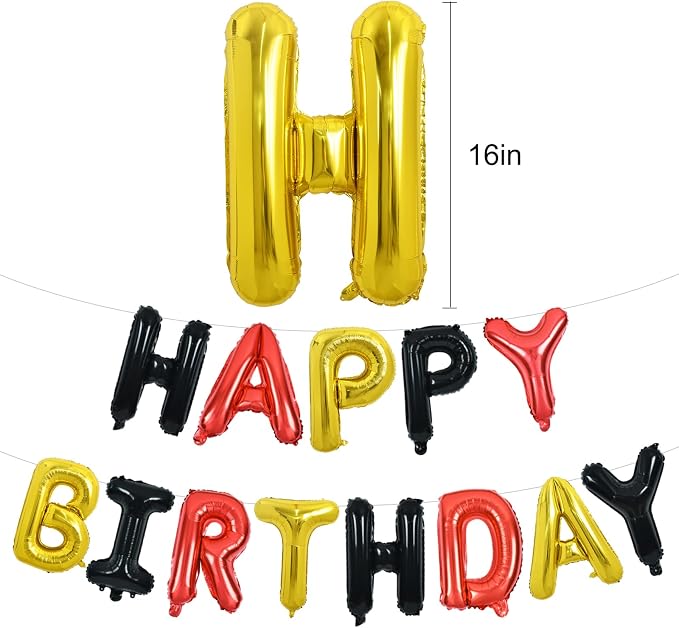 TONIFUL Black Red Gold Happy Birthday Balloon Banner Decor - Image 2