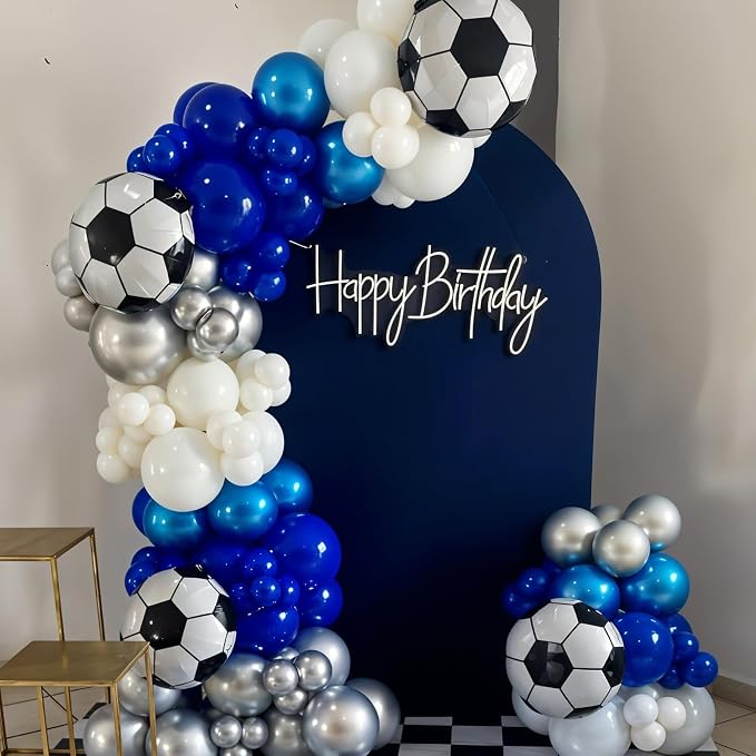 Soccer Balloon Arch Kit, Royal Blue Silver White Metallic Silver Football - Image 6