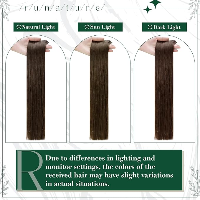 RUNATURE Clip in Hair Extensions Brown, Real Human Hair Clip in Extensions, Short Hair Extensions Clip Ins, Double Weft Remy Natural Hair, Can be Styled, 12 Inch 50g 3pcs #2 Dark Brown