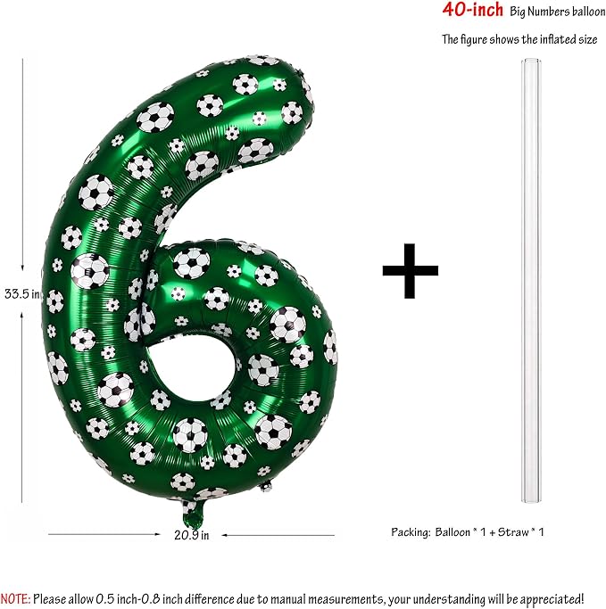 40 Inch Soccer Number 6 Balloons Large Foil Balloon Number 6 Birthday Deco | - Image 2