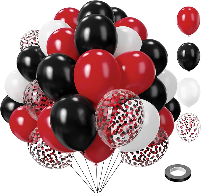 Red Black and White Balloons, 12in and 5in Red White and Black Latex Party by Lukiituke