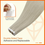 Full Shine Virgin Tape in Hair Extensions Human Hair Color White Blonde Double Sided Insert Virgin Hair Invisible Tape in Extensions Blonde Hair Extensions 20Pcs 30G 12Inch for Chic Makeover