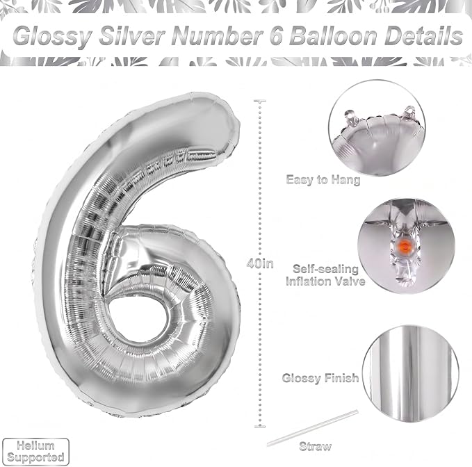 Silver Number 16 Balloon 40 Inch, Sleek Foil - Image 4