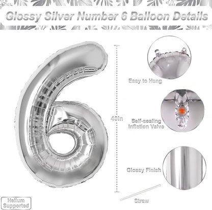 Silver Number 16 Balloon 40 Inch, Sleek Foil - Image 4
