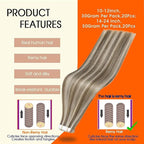 Full Shine Tape in Blonde Hair Extensions Tape in Extensions Human Hair Color 8 Ash Brown Highlighted 60 Platinum Blonde Seamless Hair Extensions Tape ins 50G Straight Remy Hair for Women 20Inch 20Pcs