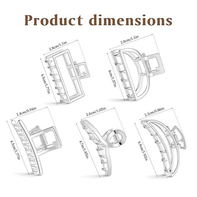 CWJCYTNSN Small Silver Hair Clips, 10Pcs Metal Simple Hair Claw Clips for Women Thick Thin Hair, Non-Slip Hair Clips for Women and Girls, Strong Hold Hair Accessories