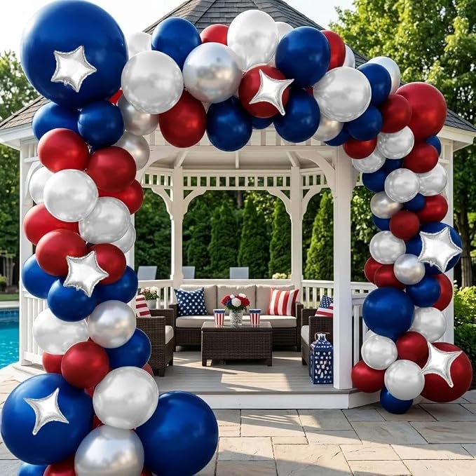 Red White Blue Balloon Arch Double Stuffed Burgundy Navy Blue Balloon Kit | by Captank