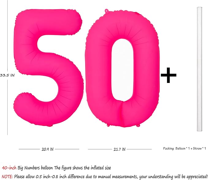 Pink Birthday Number 50 Balloons 40IN Fluorescent Pink 50 Foil Balloon | - Image 2