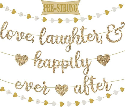 Love Laughter & Happily Ever After Banner Wedding Bridal Shower Decoration | by Vintend