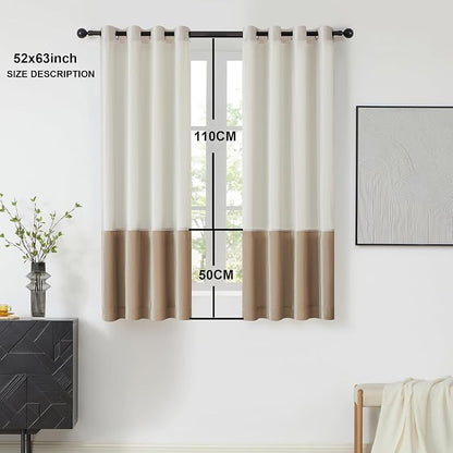 BULBUL Cream Ivory Champagne Luxury Velvet Curtains 63 inch, Color Block | - Image 6