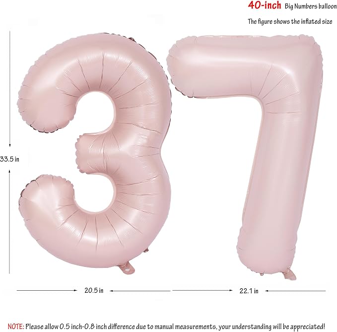 40 In Matte Pink Number Balloons Helium Foil Mylar Balloon Digital 37 | Suitable - Image 2