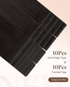 GOO GOO Invisi Edge Tape in Hair Extensions Human Hair, 2 Dark Brown 10pcs injected with 10pcs classical tape ins, 12inch 40g, Virgin Remy Hair, Natural Look
