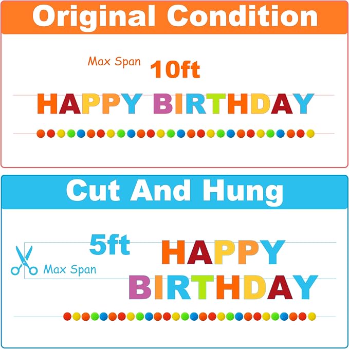 Pre-Strung 3D Felt Happy Birthday Banner, Retro Color Birthday Decorations | - Image 4
