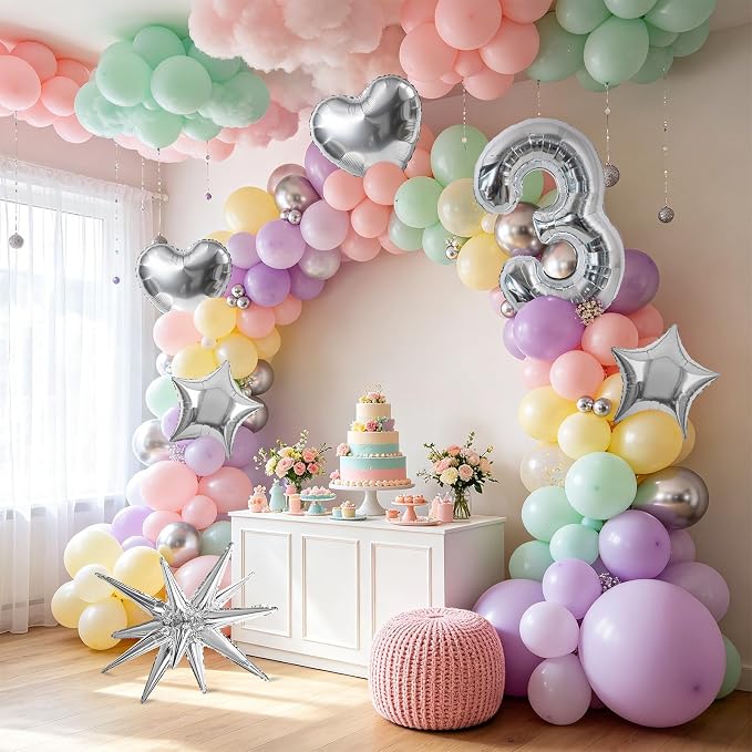 TONIFUL 3rd Birthday Balloons Kit 40Inch Silver Large Number 3 Foil Balloon | - Image 6