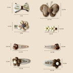 Hair Clips for Baby Girls-8 Pcs Beige Hair Accessories with Knitted Flower, Bow, Butterfly Designs-Soft Wool and Crochet Hairpins-Non-Slip Barrettes for Daily and Occasional Wear (Design 4-8pc Set)