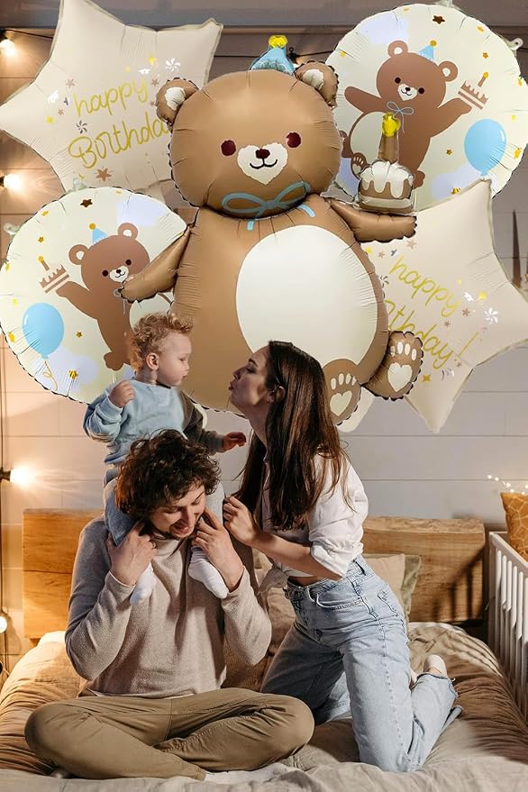 Matte Bear Birthday Party Balloons, Big Brown Bear Foil Balloons Set | Animal - Image 6