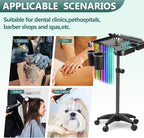 Professional Salon Rolling Tray Cart, Height Adjustable Storage Platform with Hair Tool Holders, Mobile Hairdressing Trolley with Wheels, Black