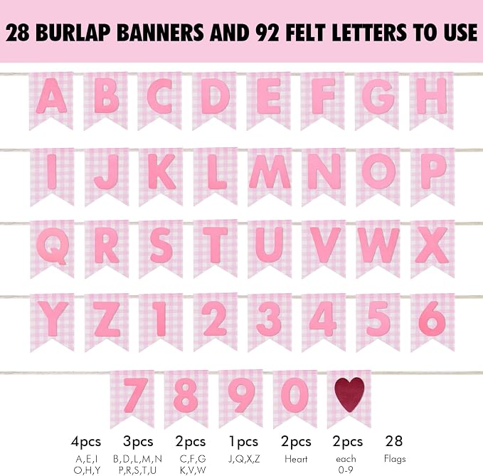 Custom Banner Kit, 28 Pink Printed Burlap Banner - Image 3