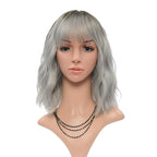 FAELBATY Grey Wigs with Bangs Women Girl's Ombre Grey Bob Wig Synthetic Cosplay Costume Wigs (12" Dark Root Ombre Grey)