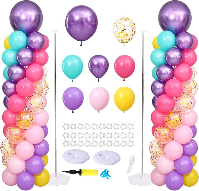 Pink Purple Blue Balloon Column Stand Kit Set of 2 by ZyloonDecoration