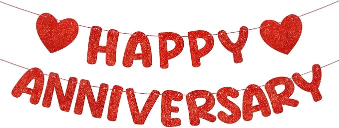 Fulmoon Happy Anniversary Banner Glitter Happy Anniversary Decorations Wedding by Fulmoon
