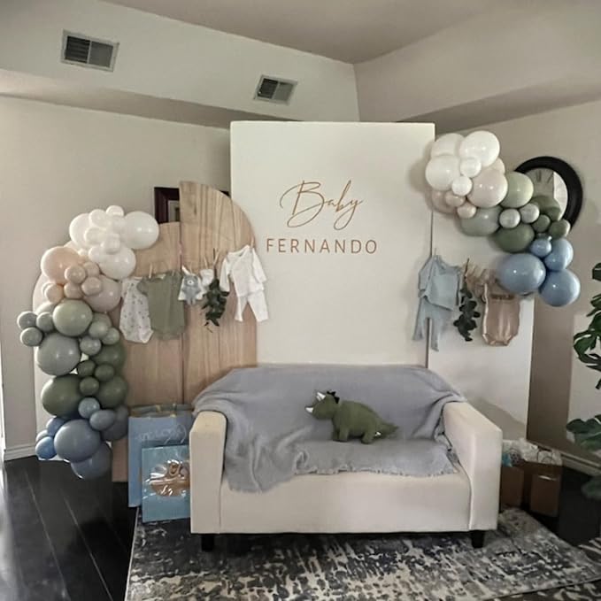 Dusty Green Blue Balloon Garland – Double Stuffed Baby Blue Sage Green White - Image 5