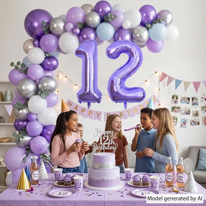 Purple Number 12 Balloon 40 Inch, Large Foil Number 12 Balloons - Image 2