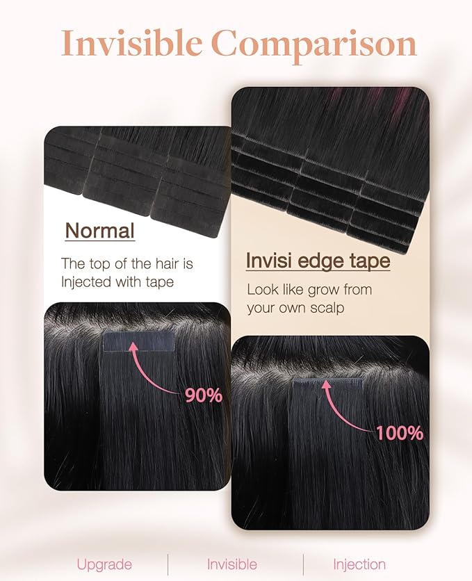 GOO GOO Invisi Edge Tape in Hair Extensions Human Hair, 1/99 Balayage Jet Black to Red, 20pcs 16inch 50g, Virgin Remy Hair, Seamless Injected Tape, Natural Look