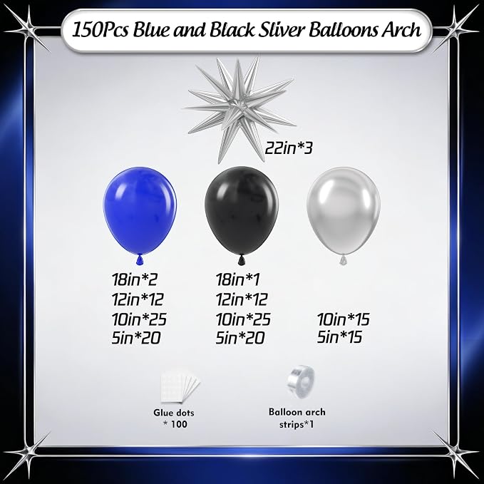 Royal Blue and Black Balloons Arch Garland Kit - Image 2