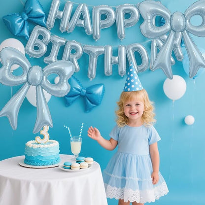 Blue Happy Birthday Balloons, 31”Huge Light Blue Bow Aluminum Foil Balloons - Image 3