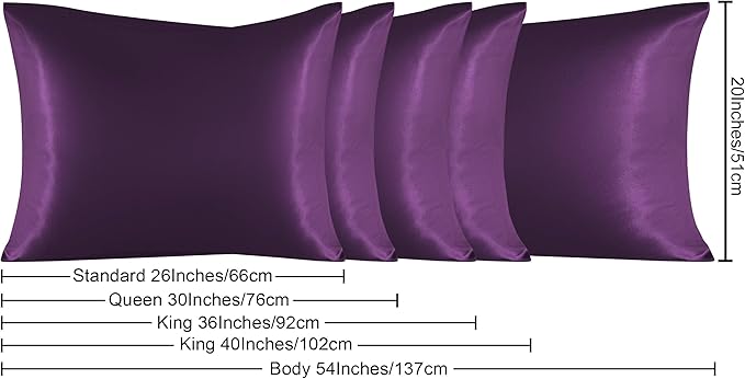 NTBAY 2 Pack Satin King Pillowcases for Hair and Skin, Luxurious and Silky Pillow Cases with Envelope Closure, 20x40 Inches, Eggplant Purple