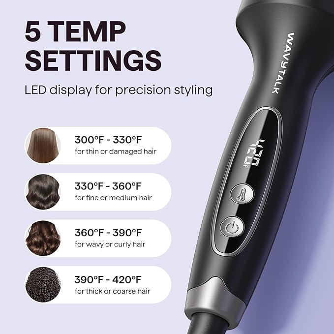 Wavytalk Thermal Brush Blowout Boost Grande, 1.77 Inch Heated Round Brush for Long Hair, Tourmaline Ceramic Negative Ion Technology Reduce Hair Damage, Dual Voltage Black