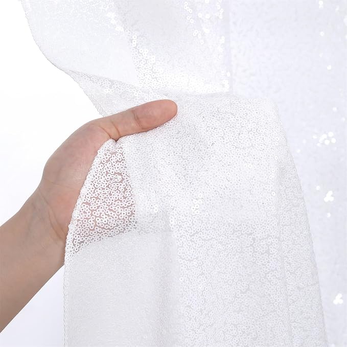 White Sequin Curtains Backdrop 6 Pcs 2FTx8FT Shiny Shimmer Fabric | Glitter - Image 4
