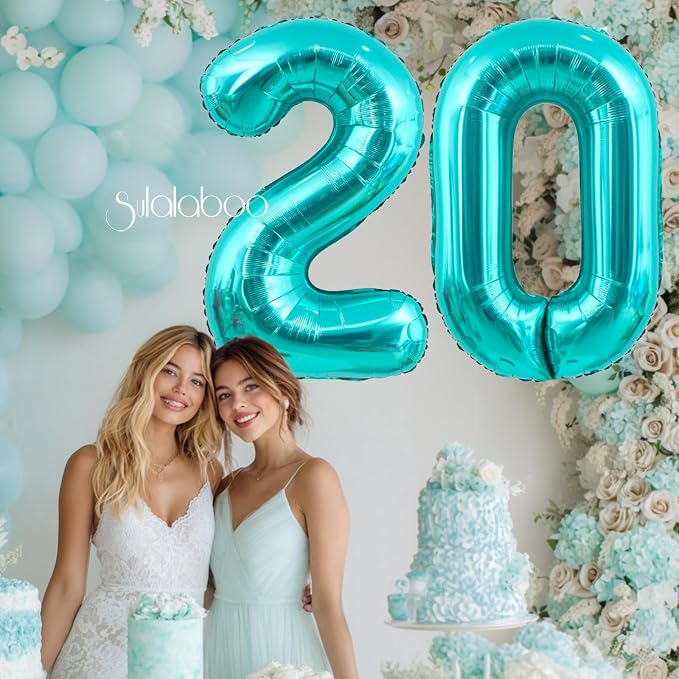 40 Inch Big Teal Blue Number 20 Foil 0-9 Mylar Helium Balloons | Large Digital - Image 2