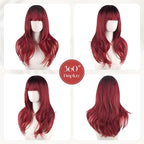 SOFEIYAN Red Wig with Bang 24 Inch Long Straight Ombre Layered Wig Synthetic Natural Hair Bordeaux red Wig Soft Heat Resistant Long Wigs for Women Daily Party Use