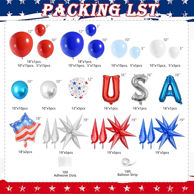 152Pcs 4th of July Balloon Arch Garland Kit Red White and Blue Party Decorations - Image 2