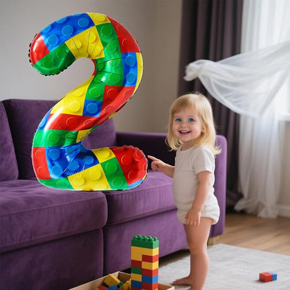 32 Inch Stackable Block Number Balloon – Colorful Brick Building Themed Big - Image 4