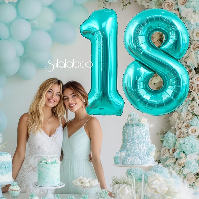40 Inch Big Teal Blue Number 18 Foil 0-9 Mylar Helium Balloons | Large Digital - Image 2