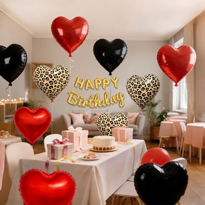 15Pcs Leopard Print Red Black Heart Balloons 18 Inch cheetah Heart Shaped Foil - Image 4