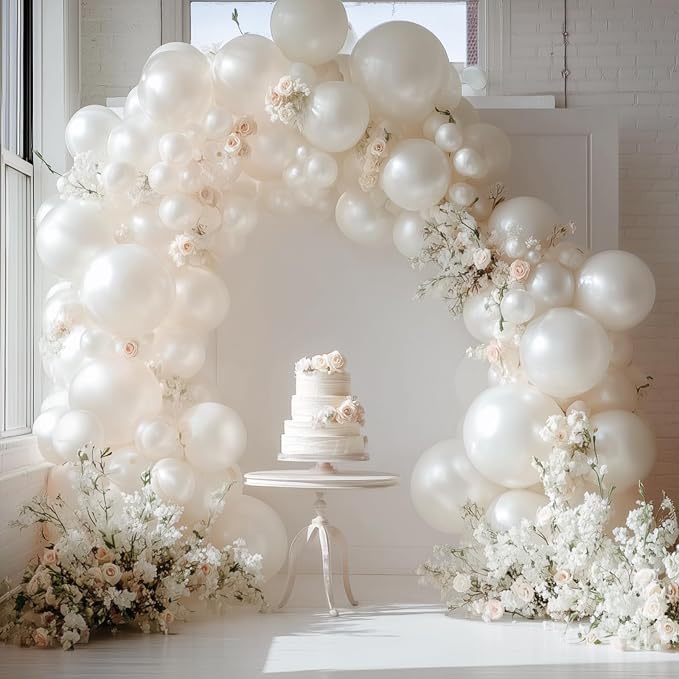RUBFAC White Balloons Different Sizes Pearl White Balloon Arch Kit 129pcs | - Image 5