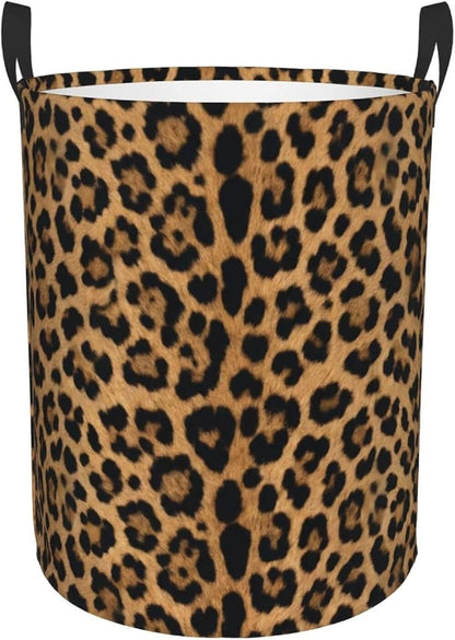 Leopard Cheetah Round Laundry Hamper Wildlife Fur Print Storage Basket Toys by Gbuzozie