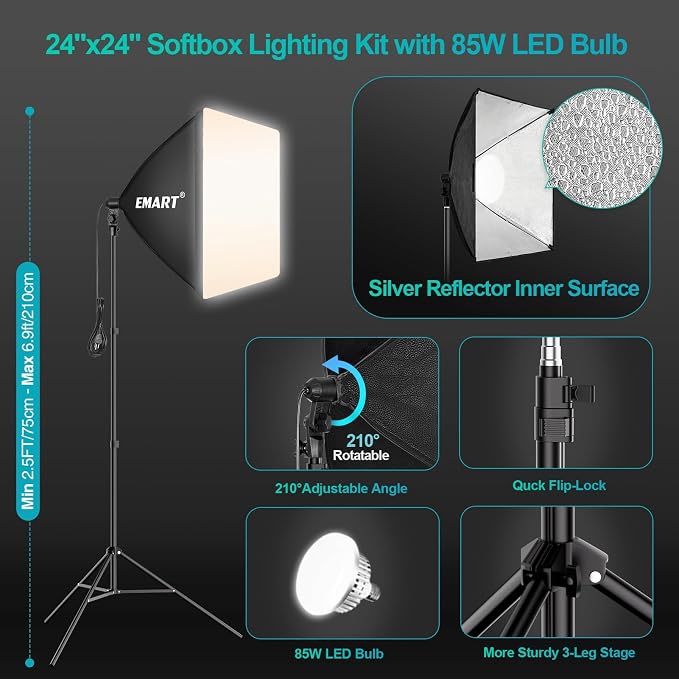 EMART Photography Lighting Kit, 7 x 10 FT Backdrop Stand - Image 3