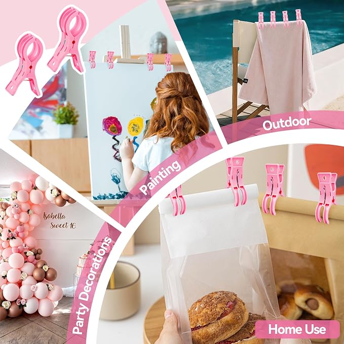 EMART 10 Pack Balloon Arch Clips Plastic Pink Large Towel Clips 3.5 Inch Heavy - Image 5
