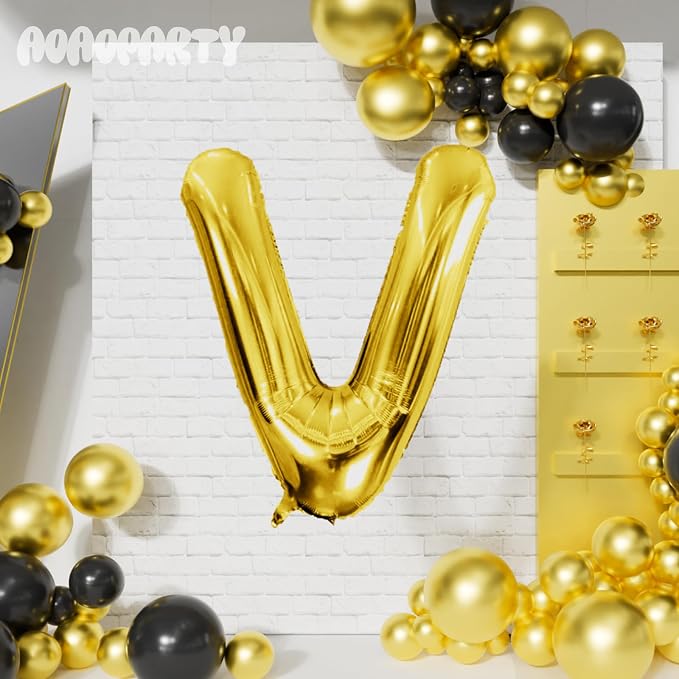 Letter Balloons Gold 40 Inch V Large Giant Big Foil Mylar Balloon | - Image 4