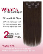 Moresoo Brown Clip in Hair Extensions Remy Double Weft Human Hair Clip in Extensions Straight Hair Extensions for Women Medium Brown #4 5pcs 80g 12inch