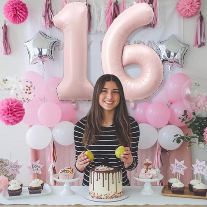 40 Inch 16 Balloon Number, Large Pastel Blush Baby Pink Foil Number 16 Balloons - Image 3