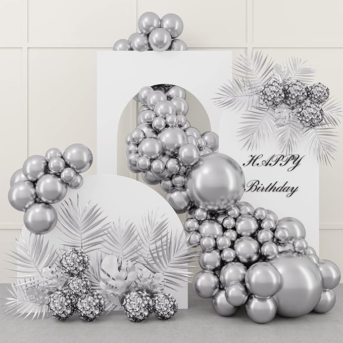 RUBFAC 87pcs Silver Balloons Latex Balloons Different Sizes 18 12 10 5 Inch by RUBFAC